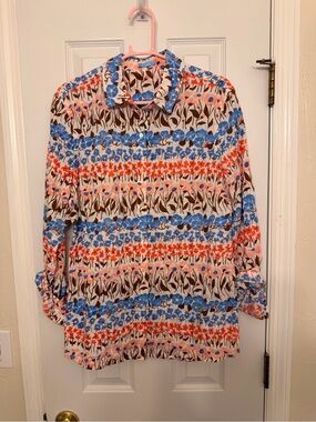 J.McLaughlin Floral Cotton Button-Down Shirt, Size M